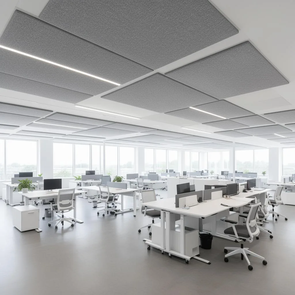 Acoustic stretch ceiling in modern commercial space