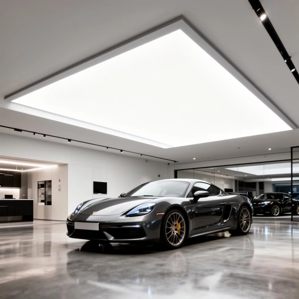 Stretch ceiling lightbox in premium automotive showroom