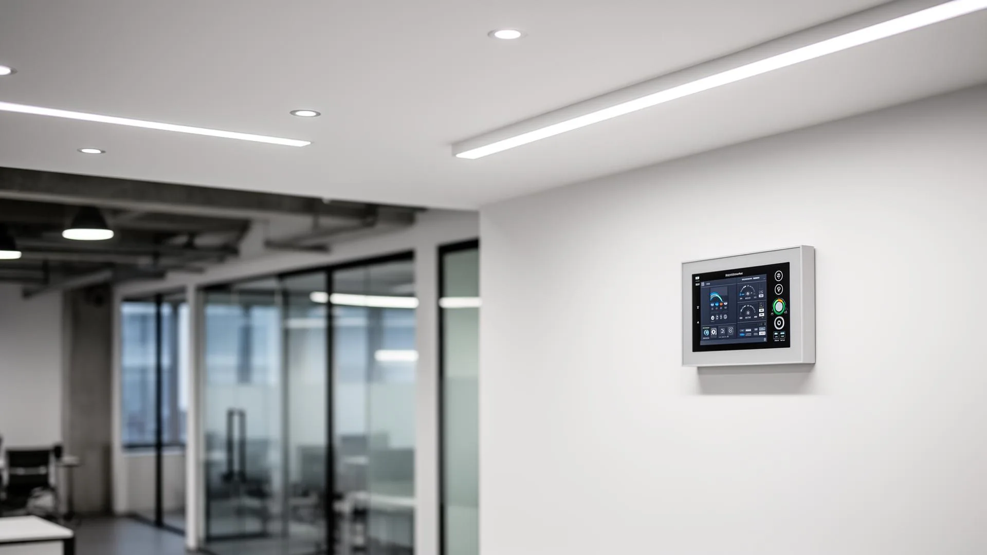 Modern office with DALI wired lighting control panel